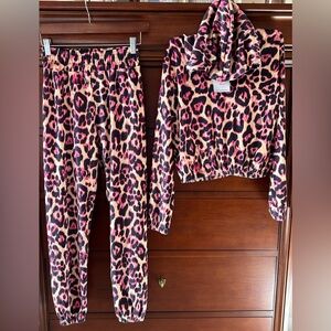 Girls  Veloure Jumpsuit Size 16 Multicolor Leopard Print Cream Black And Pink